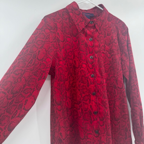 Denim Co Top Women Large Red Long Sleeve Button Up Snake Print Western Stretch - Picture 3 of 10